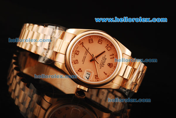 Rolex Datejust Automatic Movement Full Rose Gold with ETA Case and Arabic Numerals - Click Image to Close